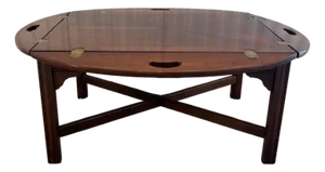 Vintage Thomasville Collectors Cherry Oval Butler’s Coffee Table With Brass Hinges