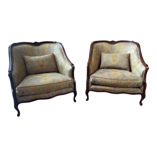 Pair of Henredon Bergere Chairs Louis XVI Style Soft Green For Sale