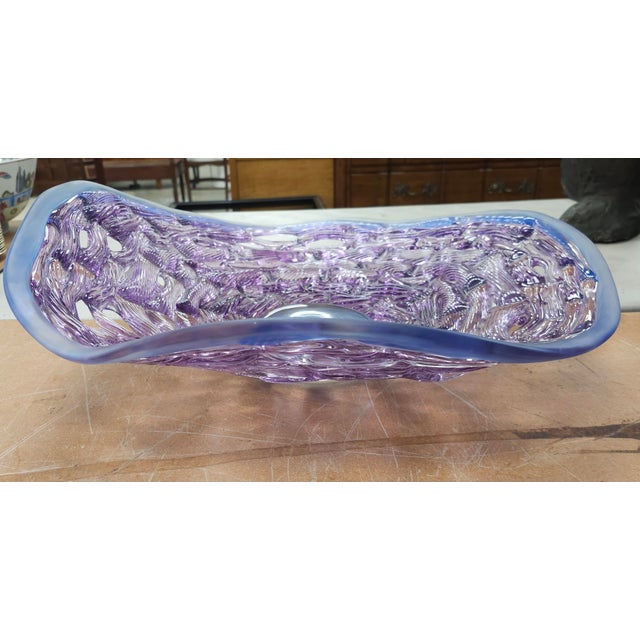 Late 20th Century Alfredo Barbini 23" Large Art Glass Centerpiece Bowl, Signed and Dated For Sale - Image 11 of 17