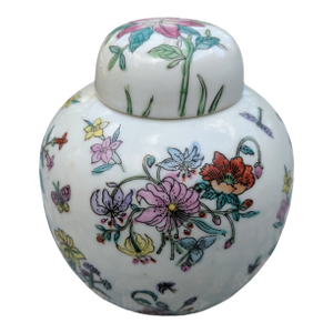 Vintage Handpainted Botanical Floral Porcelain Ginger Jar