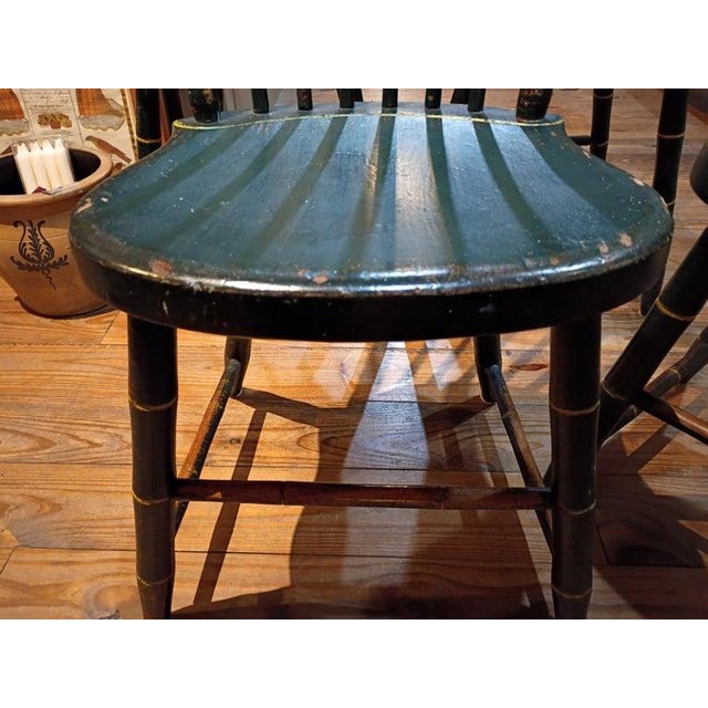 19Thc Original Dark Green Painted Thumb Back Windsor Chairs-5 For Sale - Image 4 of 4