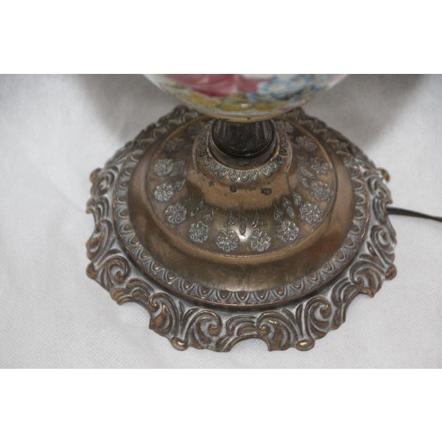 Metal Opaline Frosted Glass Lampshade with Floral Decor Lamps, 1950s, Set of 2 For Sale - Image 7 of 18