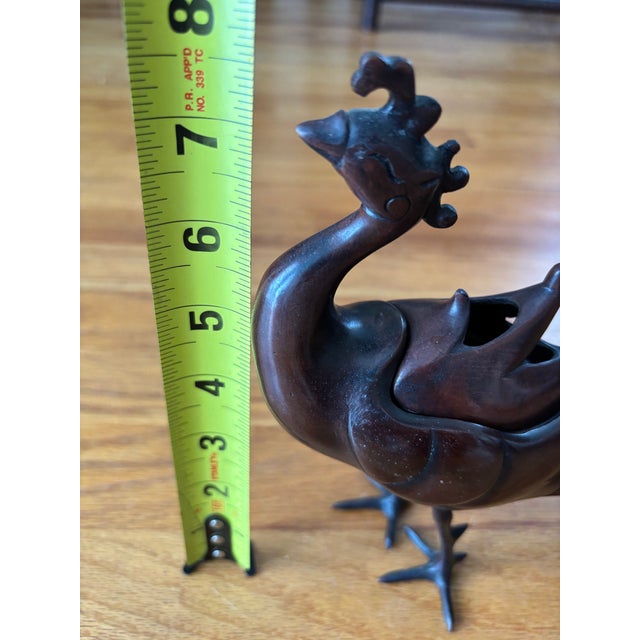 Vintage Japanese Patinated Bronze Peacock Incense Burner For Sale In New York - Image 6 of 11