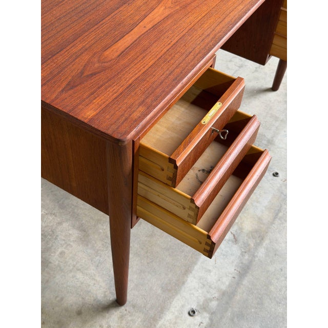Brown Teak Executive Desk Large Wooden Office Writing Table Denmark Mid-Century Modern 1960s For Sale - Image 8 of 10