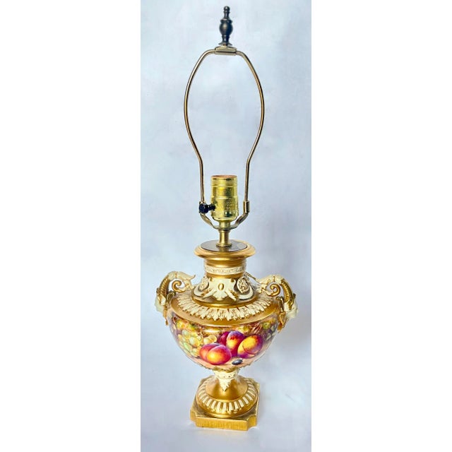 English Antique Royal Worcester Fruit/Caryatid Urn Lamp For Sale - Image 3 of 12