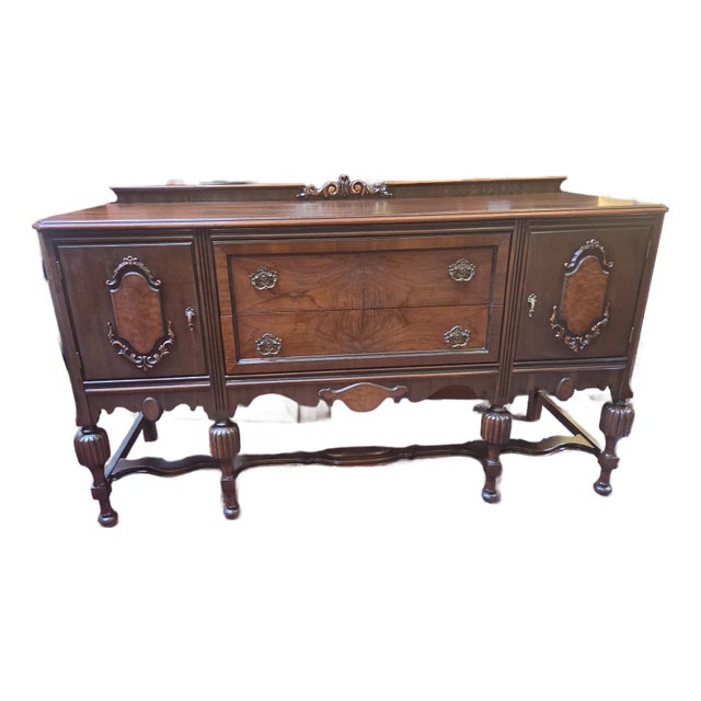 Antique 1920s Jacobean Spanish Revival Walnut Sideboard For Sale