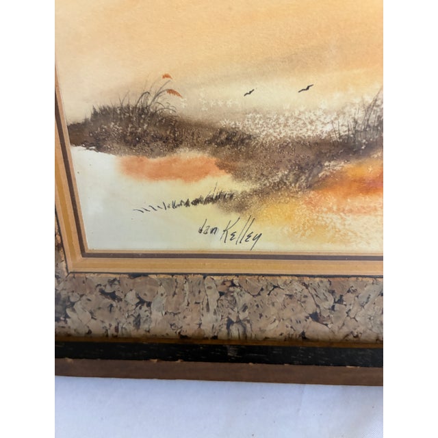Wood Vintage Framed Coastal Landscape Artwork With Cork Mat For Sale - Image 7 of 8
