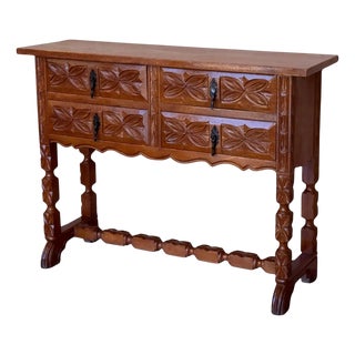 Vintage Catalan Spanish Carved Walnut Console Table, 1920 For Sale