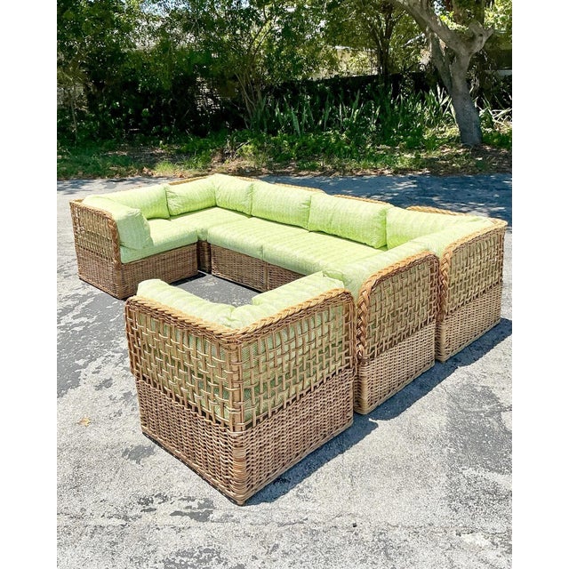 Vintage Coastal Braided Rattan Quadrille “Zig Zag” Sectional Sofa For Sale - Image 11 of 11