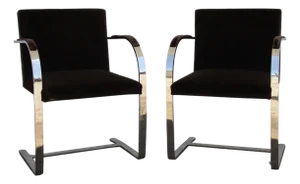 Early 20th Century Knoll Brno Stainless Steel Flat Bar Arm Chairs - A Pair