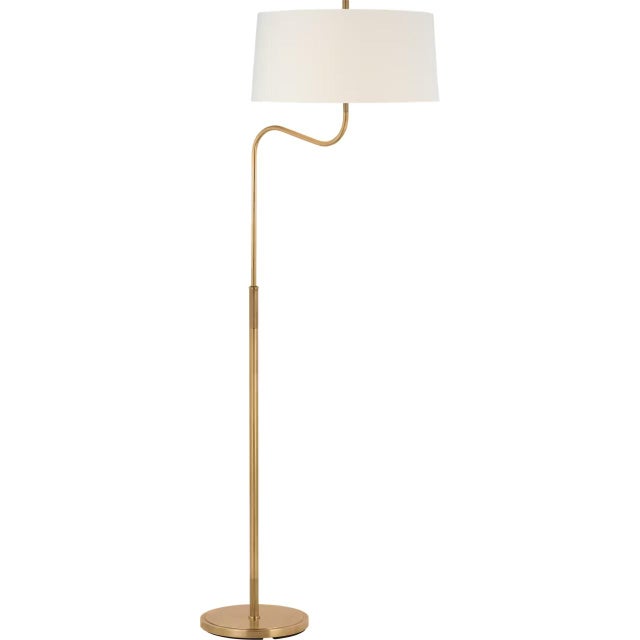 Modern Thomas O'Brien by Visual Comfort Signature Canto Large Adjustable Floor Lamp in Hand-Rubbed Antique Brass with Linen Shade For Sale - Image 3 of 3