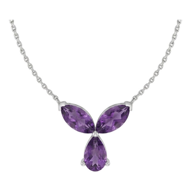 Natural Amethyst Floral Necklace - February Birthstone Dainty Necklace For Sale