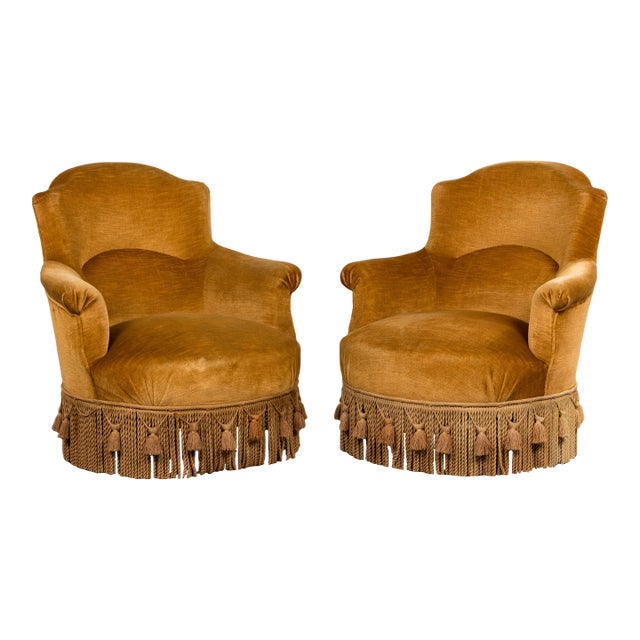 19th Century French Napoleon III Armchairs W/ Golden Ochre Mohair - A Pair For Sale
