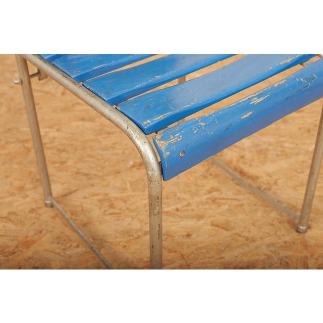 Wood Vintage Garden Chair in Steel, Plywood, and Wood Slats For Sale - Image 7 of 13