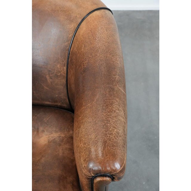 Brown Vintage Club Chair in Sheepskin Leather For Sale - Image 8 of 14