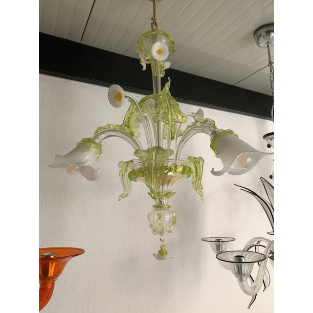 Floral Green Leaves and Milky "Calle" Chandelier For Sale - Image 10 of 11