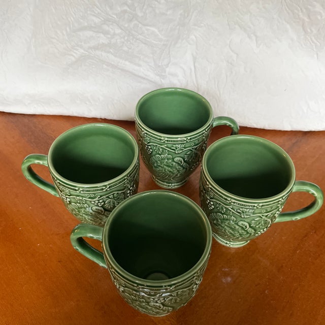 Vintage Majolica Turkey Mugs by Bordallo Pinheiro Set of Four For Sale - Image 6 of 10