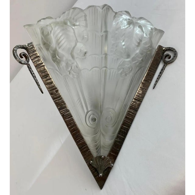 Metal Pair of French Art Deco Corner Wall Sconces by Noverdy For Sale - Image 7 of 7