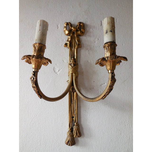 Metal C 1900 French Cast Bronze Bows & Tassels Sconces For Sale - Image 7 of 11