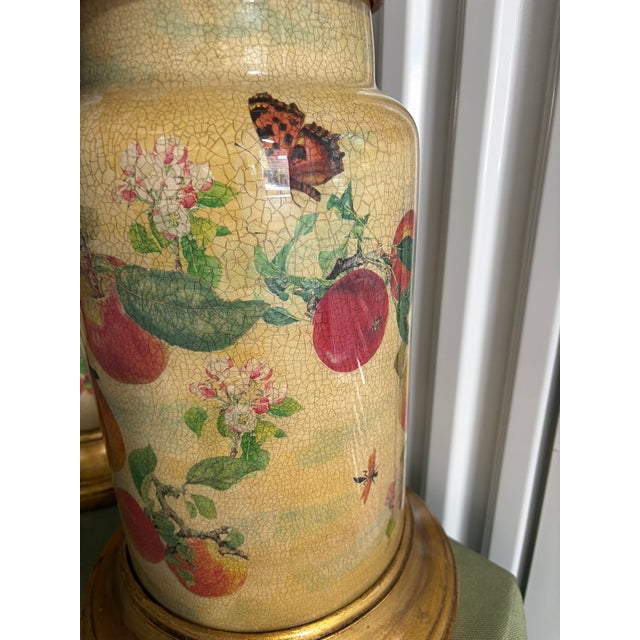 Metal Pair of Crackled Painted Metal Jars Adapted as Lamps on Wood Bases, Late 20th Century For Sale - Image 7 of 9