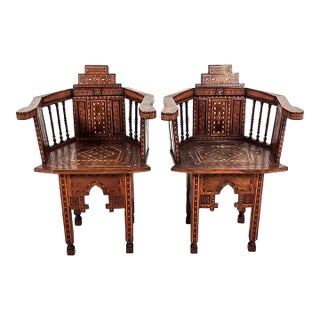 Pair of Syrian Shell Inlaid Hall Chairs, Circa 1960 For Sale