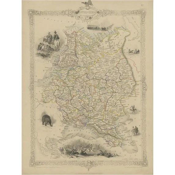 Map of Russia with Vignettes of the Neoskoi Prospect, 1851 For Sale