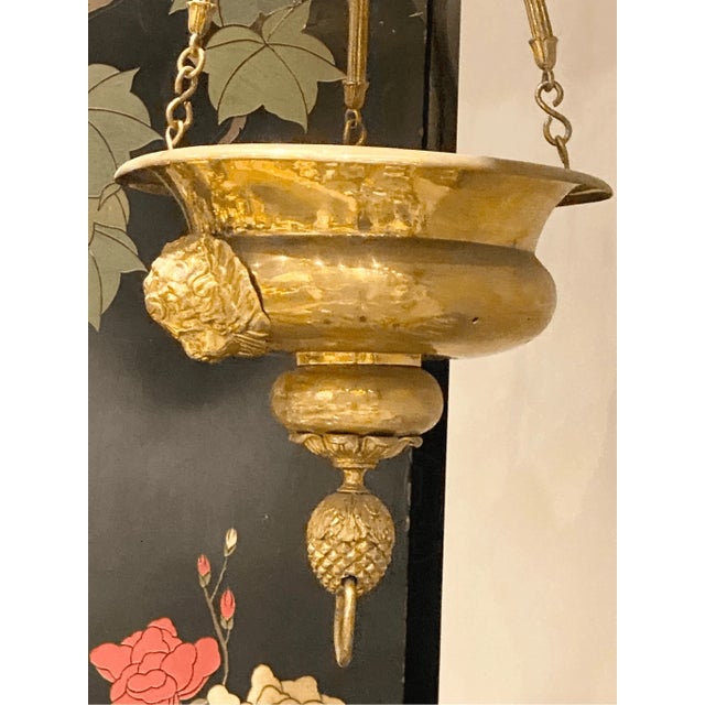 Metal Antique French Solid Brass Sanctuary Light /Pendant Chandelier Angel Cherab For Sale - Image 7 of 8