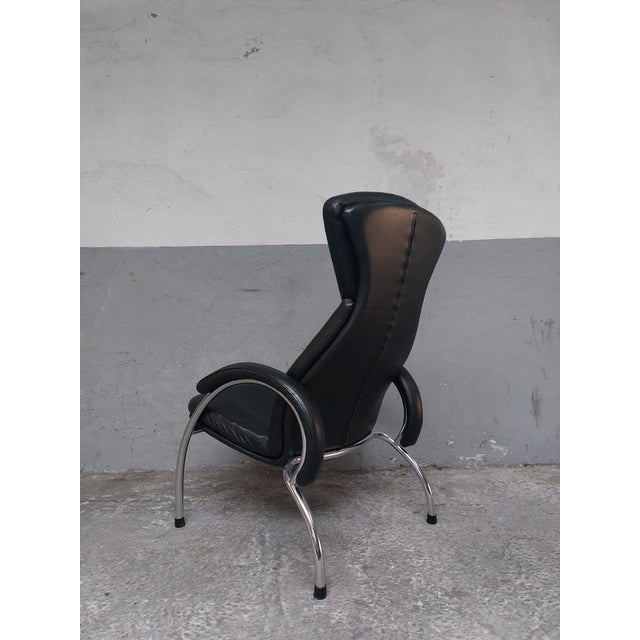 Black Leather Chrome Armchair, 1980s For Sale - Image 13 of 18