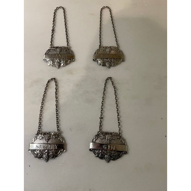 English Vintage Sterling Silver Decanter Liquor Labels by Turner & Simpson - Set of 4 For Sale - Image 3 of 9