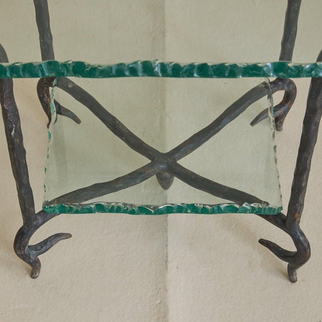 French Two-Tier Iron + Chiseled Glass Side Table, 1960s For Sale - Image 10 of 11