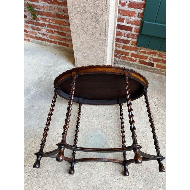 Antique English Oval Side Center Table Barley Twist Tiger Oak Jacobean C1920 For Sale - Image 12 of 12