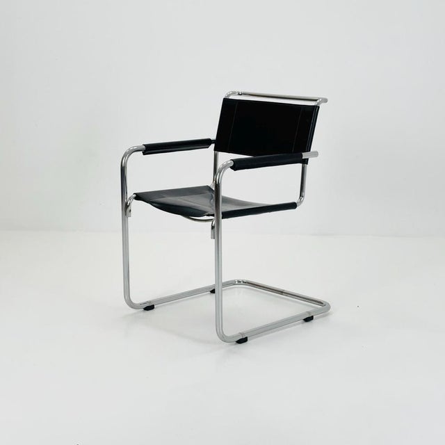 Mid-Century Black Leather S34 Cantilever Armchair by Mart Stam for Thonet, 1980s For Sale - Image 9 of 11