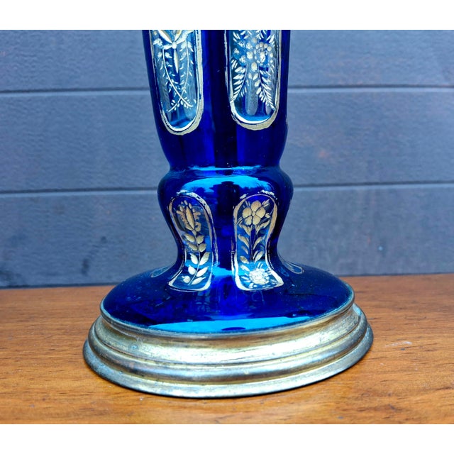 Blue Pair Continental Parcel Gilt Cobalt Glass Vases Mounted as Lamps, Circa 1880s For Sale - Image 8 of 13