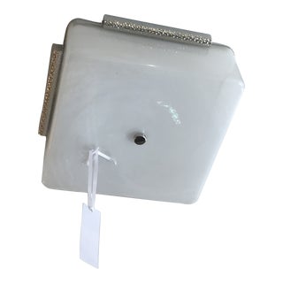 Mezan Large Flush Mount in Polished Nickel With White Strie Glass by Visual Comfort For Sale