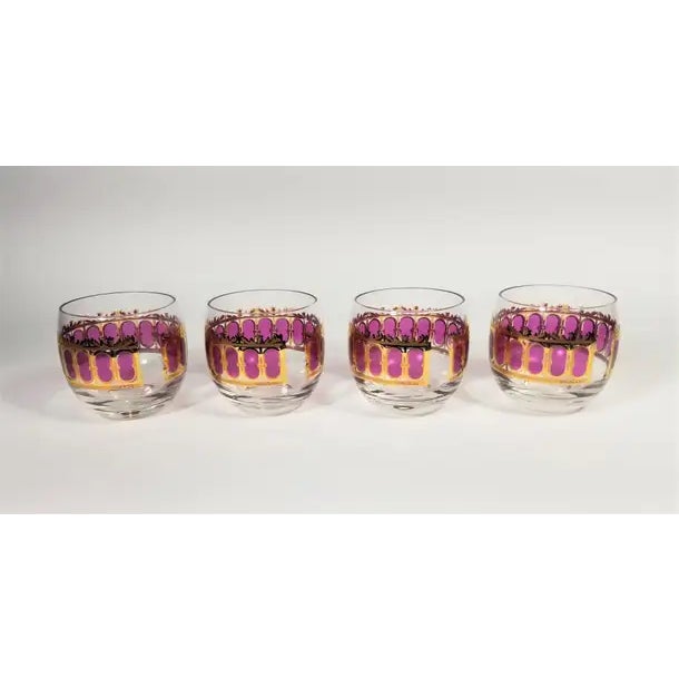 Midcentury 1960s Culver 22K Gold Glassware Barware. Large Size Roly Poly Glasses. Set of 4. All glasses are signed....