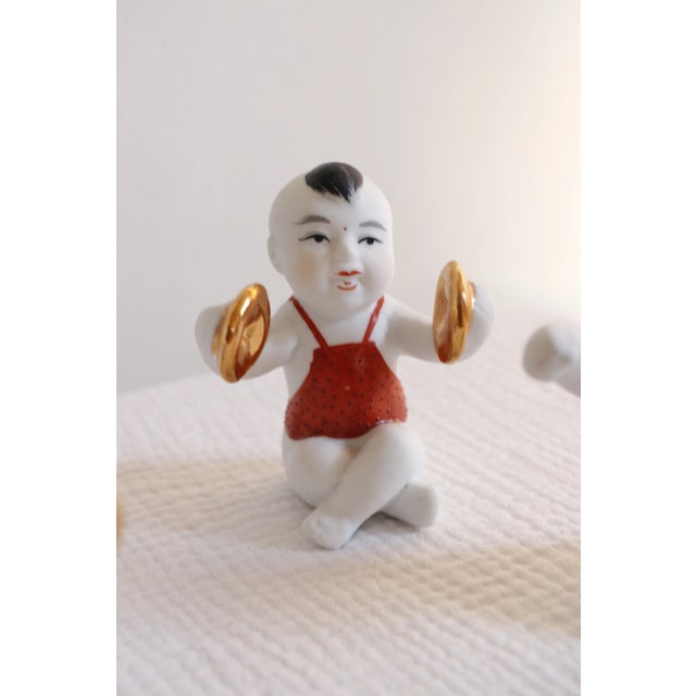 Early 20th Century Chinese Bisque Porcelain Piano Babies Musical Figurines- Set of 3 For Sale - Image 5 of 13