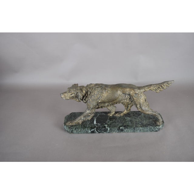 English Spelter Setter Sculpture on Green Marble Base, 1930s For Sale - Image 4 of 13