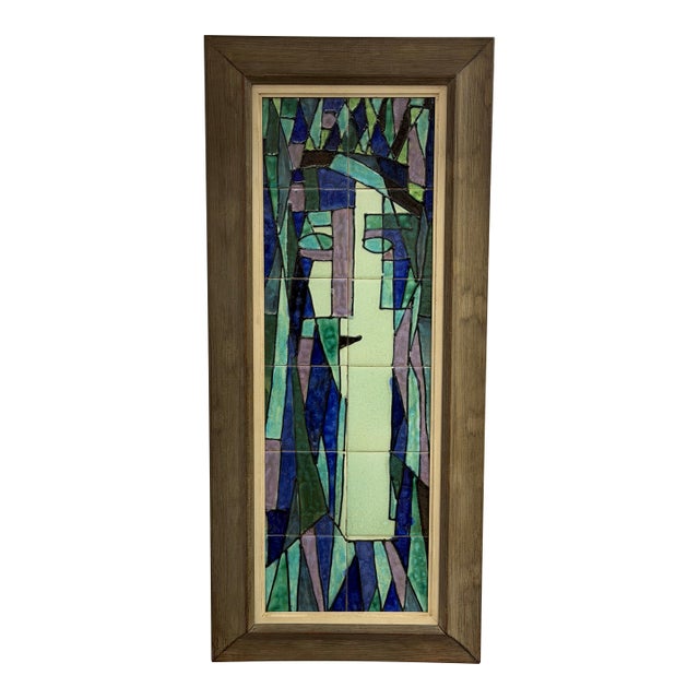1960s Harris G. Stron Twelve Ceramic Tile Modernist Woman's Portrait For Sale