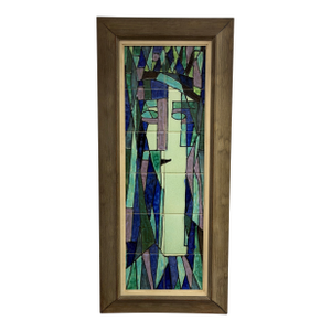 1960s Harris G. Stron Twelve Ceramic Tile Modernist Woman's Portrait