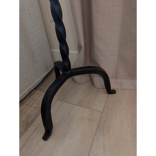 Gothic Wrought Iron Floor Candelabra Hand Forged Twisted Iron Claw Pedestal Pricket Stick For Sale - Image 3 of 3