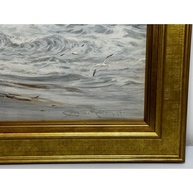 Victorian Large Gilt Framed Victorian Painting High Tide Off Trebarwith Strand Beach Dramatic Cornish Shipwreck by Charles Sim Mottram Rba, c.1894 For Sale - Image 3 of 18