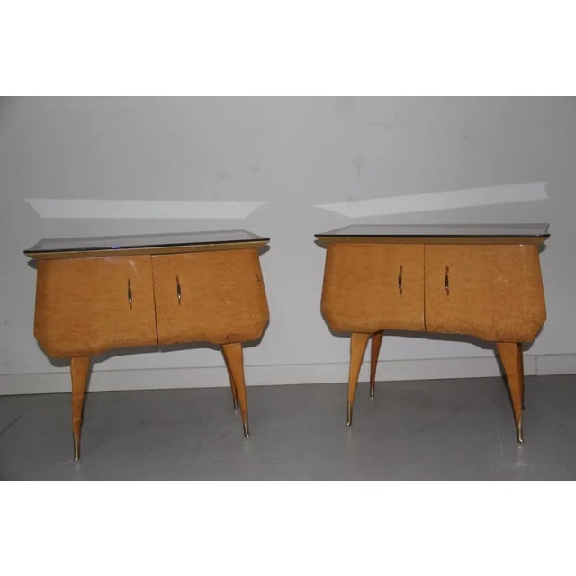 Italian Maple, Brass & Colored Glass Nightstands, 1960s, Set of 2 For Sale - Image 12 of 13