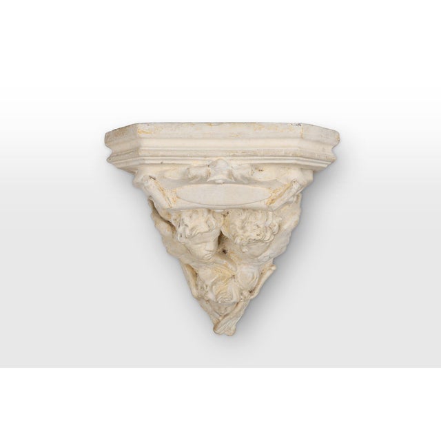 Rustic Antique French Plaster Wall Console with Cherubs, 1900s For Sale - Image 3 of 11