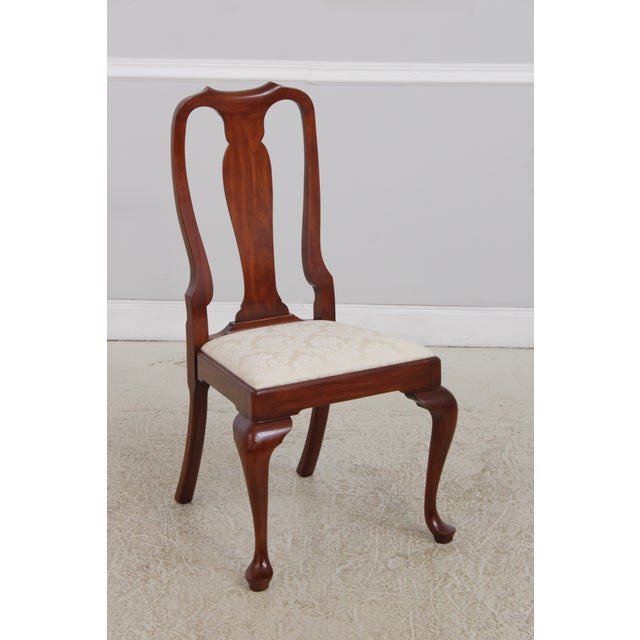 Textile Set of 10 Henkel Harris Cherry Queen Anne Dining Room Chairs For Sale - Image 7 of 18
