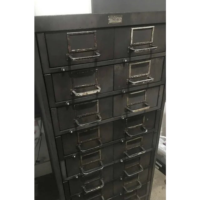 Industrial Steel Industrial Multi-Drawer Antique Filing Cabinet by the G For Sale - Image 3 of 5