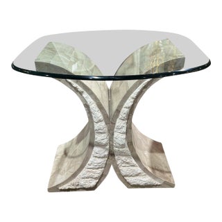 1990s Magnussen Tessellated Stone & Glass Top Side Table For Sale