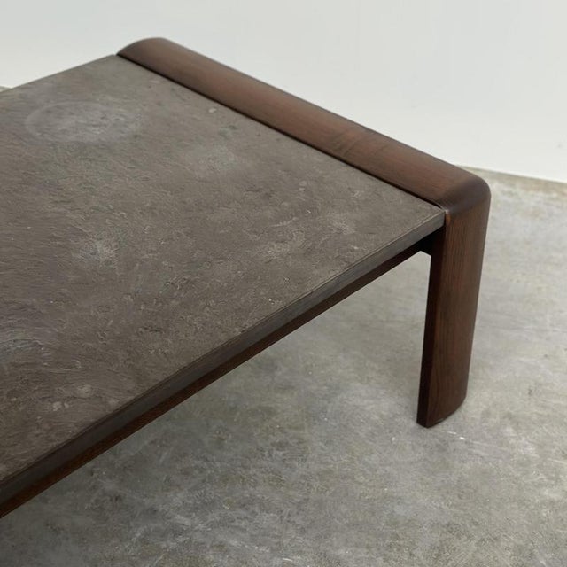 Vintage Belgian Modern Brutalist Oak and Fossil Slate Coffee Table, 1970s For Sale - Image 14 of 16