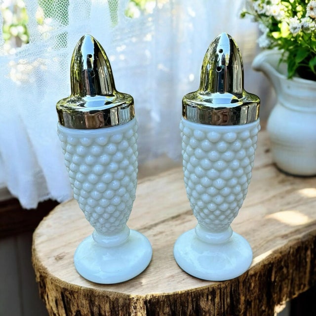 White White Milk Glass Hobnail Salt & Pepper Shakers- A Pair For Sale - Image 8 of 11