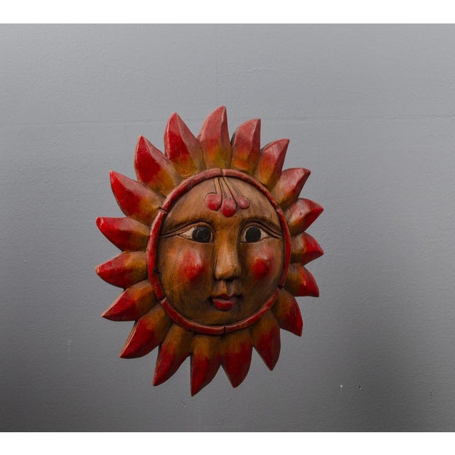 Wood Vintage Pine Hand-Carved Sun, 1970s For Sale - Image 7 of 13