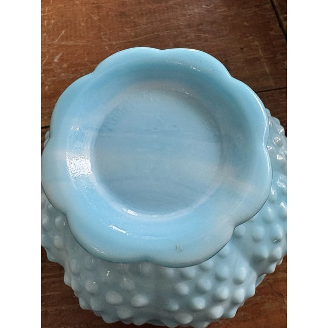 Mid-Century Modern Vintage Fenton Blue Opalescent Hobnail Candle Bowl For Sale - Image 3 of 3
